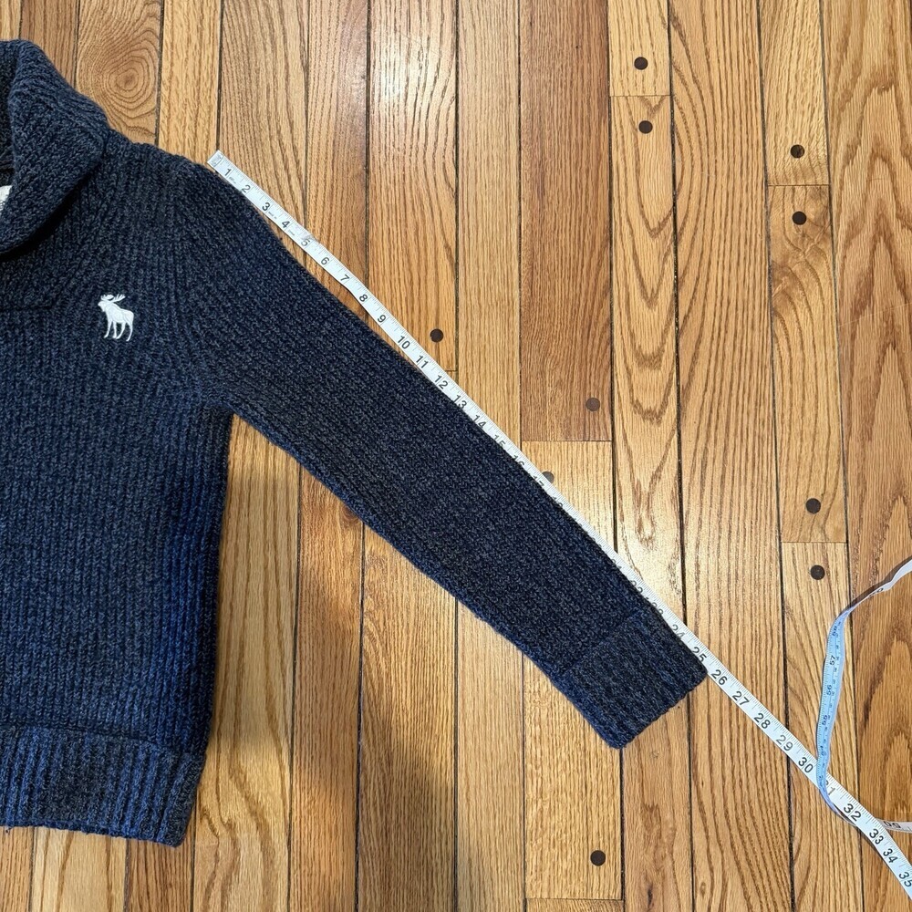 Abercrombie & Fitch Y2K Shawl Collar Sweater Womens Small Gray Moose Logo - Picture 7 of 11